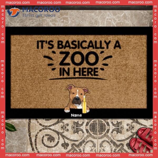 Gifts For Pet Lovers, It’s Basically A Zoo In Here Baby & Pets Front Door Mat, Personalized Doormat