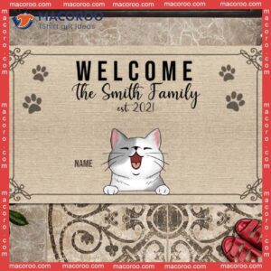 Gifts For Pet Lovers, Outdoor Door Mat, Welcome Family Name Personalized Doormat