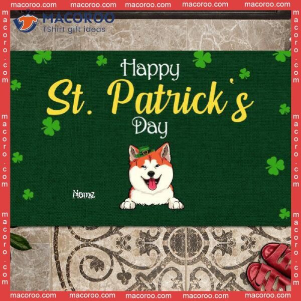 Gifts For Pet Lovers, Shamrock Green Background Outdoor Door Mat,st. Patrick’s Day Personalized Doormat