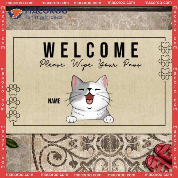 Gifts For Pet Lovers, Welcome Please Wipe Your Paws Beige Outdoor Door Mat, Personalized Doormat