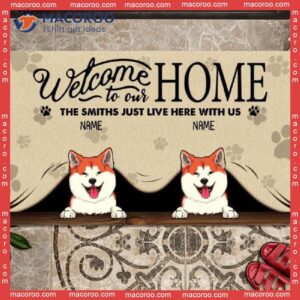 Gifts For Pet Lovers, Welcome To Our Home Mat, Peeking From Curtain Custom Doormat