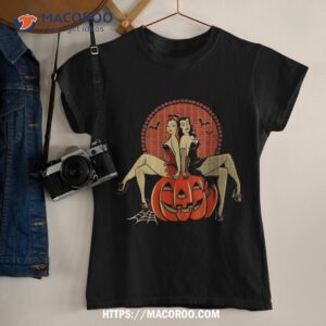 Girl And Pumpkin Pin Up Halloween,50s Inspired Halloween Shirt, Halloween Party Favors For Adults