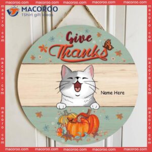 Give Thanks, Pastel Color, Personalized Cat Autumn Wooden Signs