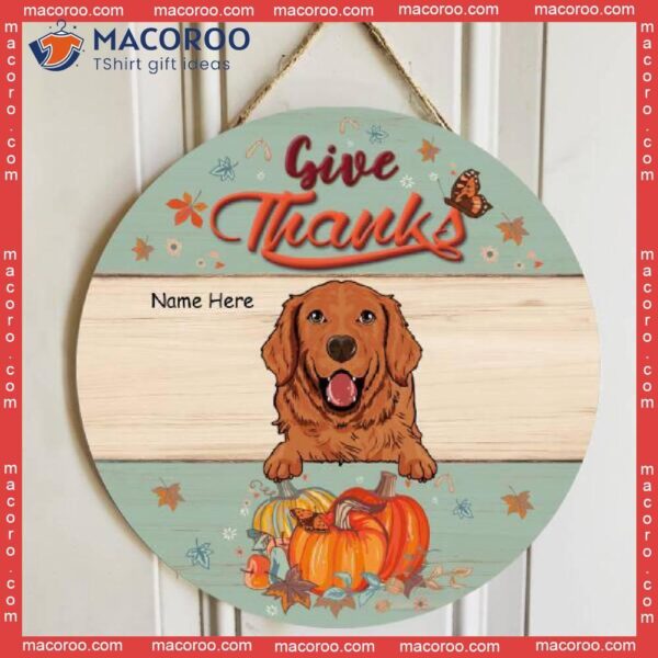 Give Thanks, Pastel Color, Personalized Dog Autumn Wooden Signs