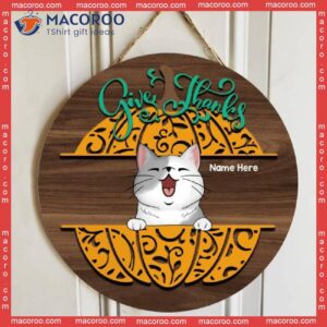 Give Thanks, Personalized Cat Autumn Wooden Signs