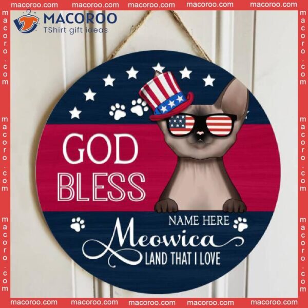 God Bless Meowica, Personalized Cat Wooden Signs