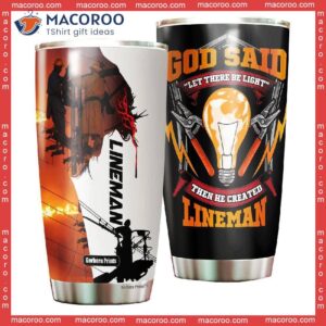 god said let there be light lineman stainless steel tumbler 0