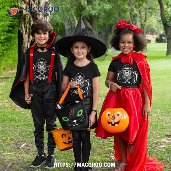 Grim Reaper Lazy Halloween Costume Cool Skeleton Skull Shirt, Skull Pumpkin