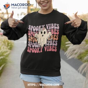 groovy halloween spooky vibes retro floral ghost costume shirt halloween hostess gifts sweatshirt 1
