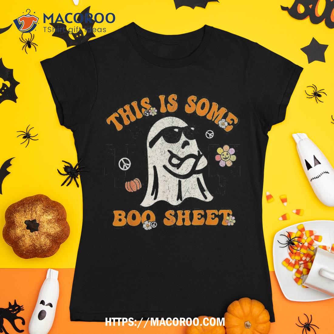 Groovy This Is Some Boo Sheet Cool Ghost Retro Halloween Shirt Skeleton Masks Tshirt 1