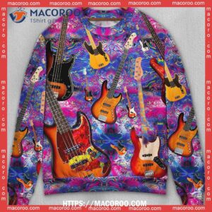 guitar life love purple christmas cat sweater 2