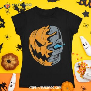 Half Skull Pumpkin Face Cool Scary Jack O Lantern Halloween Shirt, Sugar Skull Pumpkin