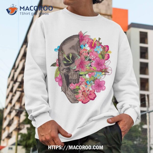 Half Skull With Flowers Shirt Cool Halloween Face Gift, Halloween Skull