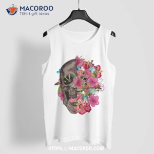 half skull with flowers shirt cool halloween face gift halloween skull tank top