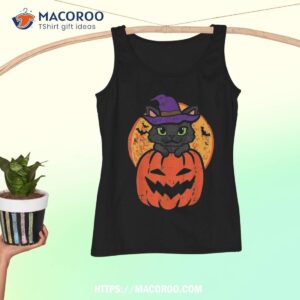 halloween black cat on pumpkin costume girls kids teen shirt tank top