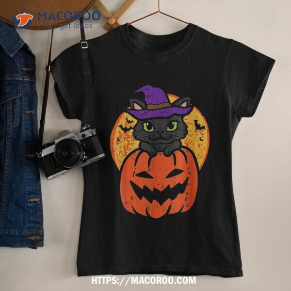 Halloween Black Cat On Pumpkin Costume Girls Kids Teen Shirt