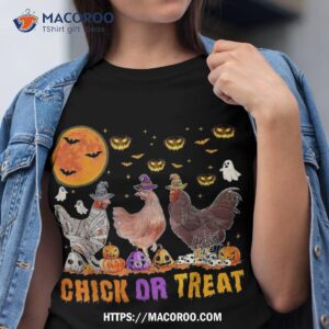 halloween chick or treat pumpkin chicken girl farmer shirt tshirt