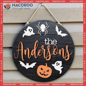 Halloween Decor, Custom Sign, Front Door Fall Wood Gift,halloween Hanger, Family Name Decor