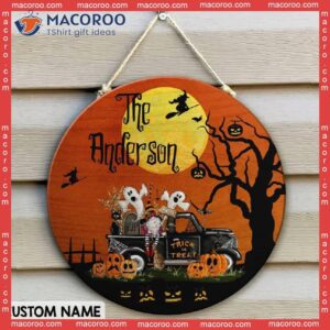 Halloween Door Hanger, Spooky Sign, Personalized Family Name Decor, Gift,halloween Truck Hanger