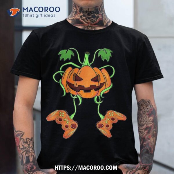 Halloween Gamer Pumpkin Controller Video Kids Boys Shirt