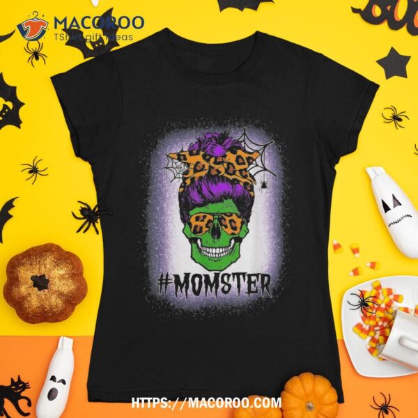 Halloween Momster Messy Bun Skull Mom Costume Boy Girl Shirt, Skeleton Masks