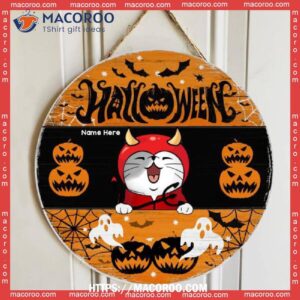 Halloween, Orange Color, Personalized Cat Halloween Wooden Signs, Teacher Halloween Gift Ideas