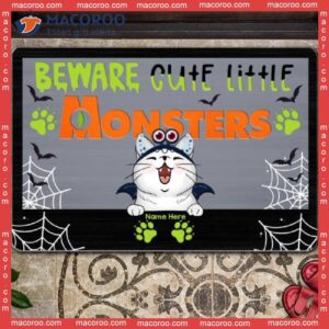 Halloween Personalized Doormat, Gifts For Cat Lovers, Beware Cute Little Monsters Outdoor Door Mat