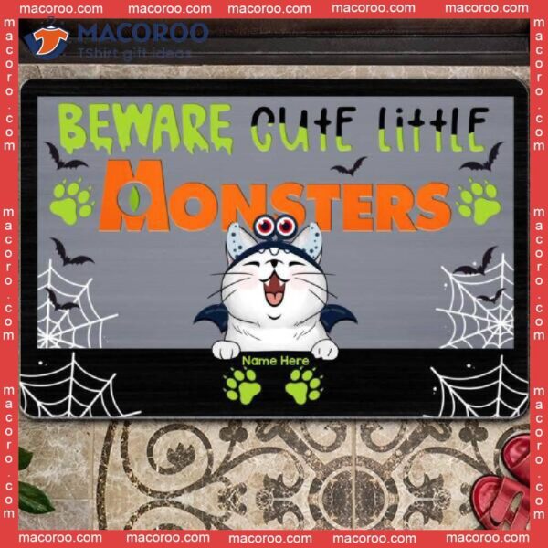 Halloween Personalized Doormat, Gifts For Cat Lovers, Beware Cute Little Monsters Outdoor Door Mat