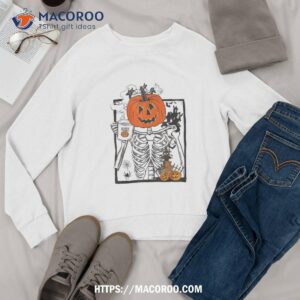 halloween pumpkin skeleton drinking coffee shirt sweatshirt