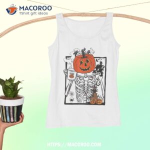 halloween pumpkin skeleton drinking coffee shirt tank top