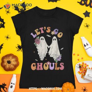 Halloween Retro Groovy Let’s Go Ghouls Funny Ghost Boo Kids Shirt, Scary Skull
