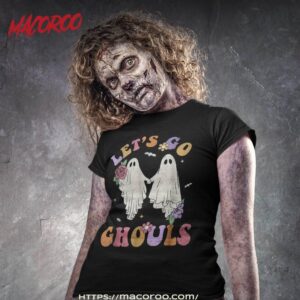 Halloween Retro Groovy Let’s Go Ghouls Funny Ghost Boo Kids Shirt, Scary Skull