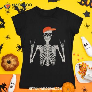 halloween shirt skeleton rock on hand boys spooky scary skeletons tshirt 1