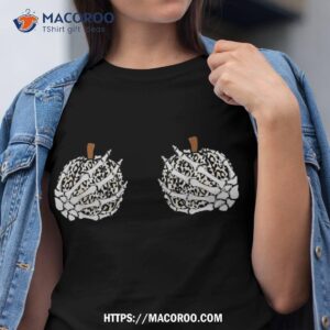 Halloween Skeleton Hand Leopard Pumpkin Bikini Boobs Funny Shirt