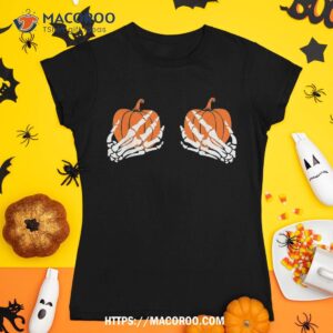 halloween skeleton hand on pumpkin boob lazy costume shirt tshirt 1