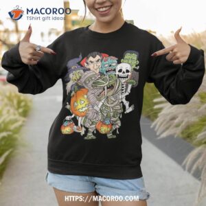 halloween skeleton zombie riding mummy t rex funny pumpkin shirt michael myers sweatshirt 1