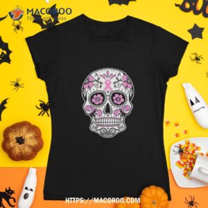 halloween the breast cancer awareness sugar skull t shirt skeleton masks tshirt 1