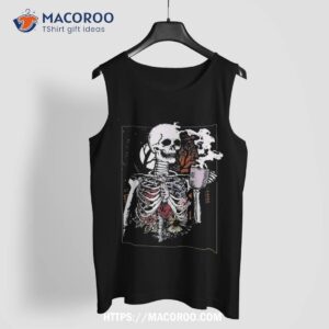 halloween vintage coffee drinking skeleton skull shirt scary skull tank top