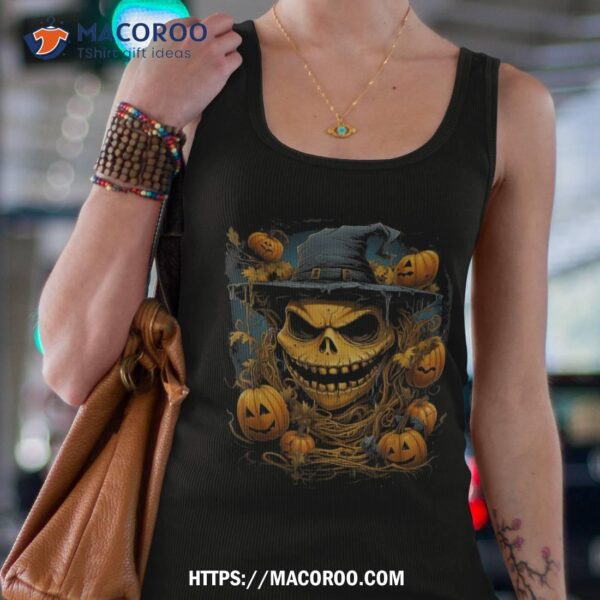 Halloween Witch Hat & Pumpkin Design Tee Shirts For Unisex