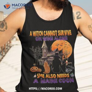 halloween witch on wine and funny maine coon cat costume shirt tank top 3