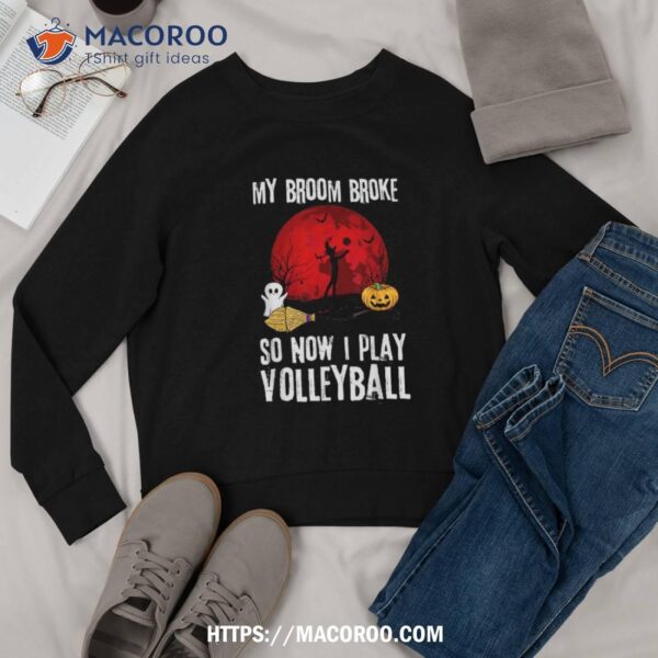 Halloween Witch Playing Volleyball Game Sport Broomstick Shirt