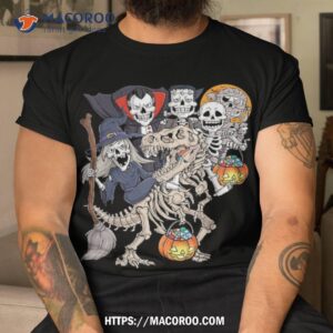 Halloween Zombie Mummy Skeletons Riding T Rex Funny Pumpkin Shirt, Halloween Gifts For Kids