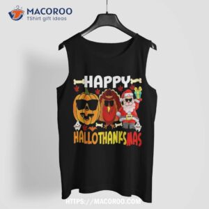 happy antasmas funny halloween thanksgiving christmas shirt sugar skull pumpkin tank top