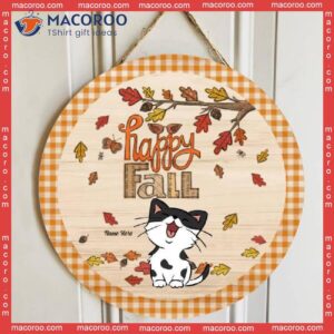 Happy Fall, Fallen Maple Leaves, Personalized Cat Autumn Wooden Signs