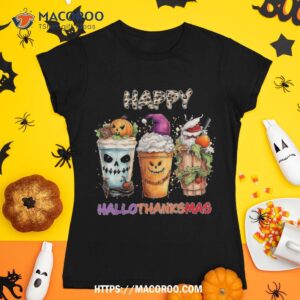 happy hallothanksmas coffee latte halloween thanksgiving shirt scary skull tshirt 1