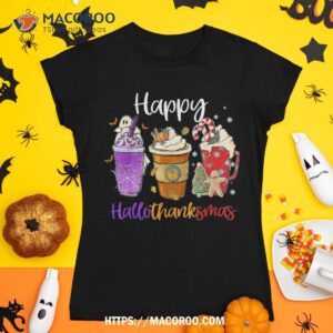 happy hallothanksmas coffee latte halloween thanksgiving shirt skeleton head tshirt 1