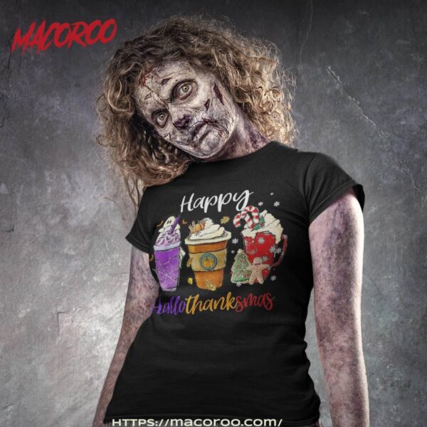 Happy Hallothanksmas Coffee Latte Halloween Thanksgiving Shirt, Skeleton Head