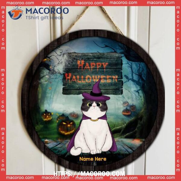 Happy Halloween, Blue Foggy Forrest, Personalized Cat Halloween Wooden Signs, Halloween Michael