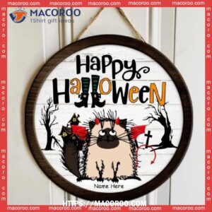 Happy Halloween, Fluffy Cats Wear Halloween Costume, Personalized Cat Wooden Signs, Cute Halloween Gifts
