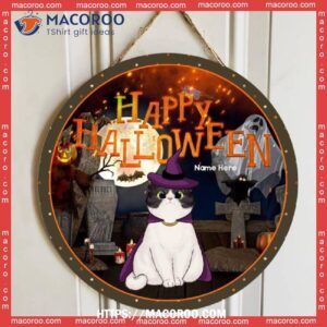 Happy Halloween, Ghosts With Full Moon, Personalized Cat Halloween Wooden Signs, Halloween Candy Jar Ideas